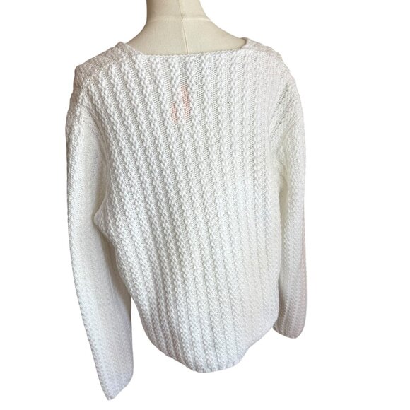Eddie Bauer White Textured Knit Sweater V-Neck Pullover Size L - Picture 5 of 6